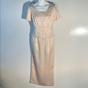 Karen Miller S12 Cream Embellished Maxi Gown Formal Beaded Black Tie MOB Wedding